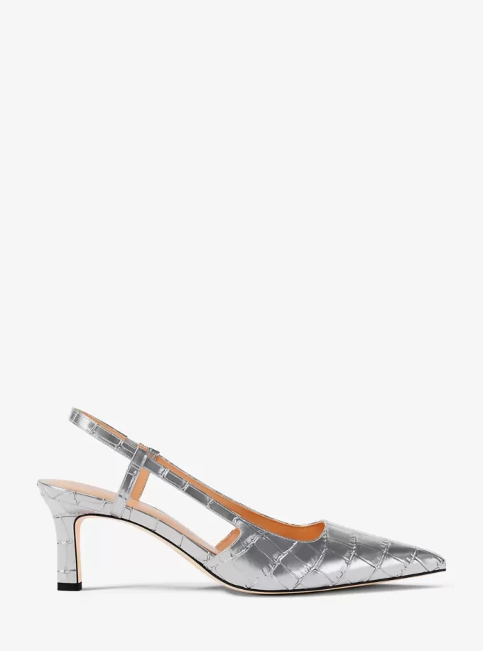 Zapato de tacón con tira trasera Alora de piel metalizada con relieve de cocodrilo Zapato de tacón con tira trasera Alora de piel metalizada con relieve de cocodrilo
