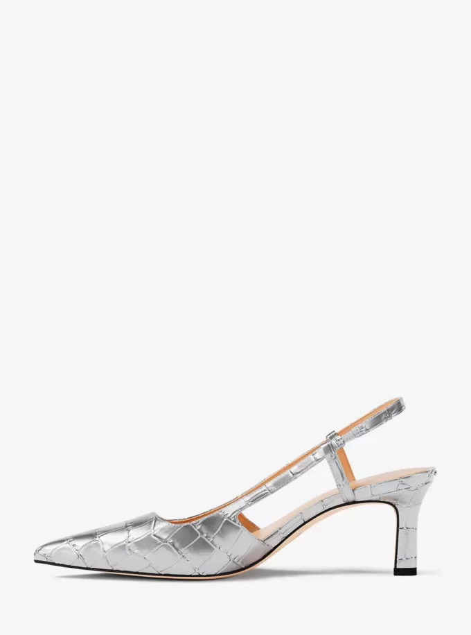 Zapato de tacón con tira trasera Alora de piel metalizada con relieve de cocodrilo Zapato de tacón con tira trasera Alora de piel metalizada con relieve de cocodrilo