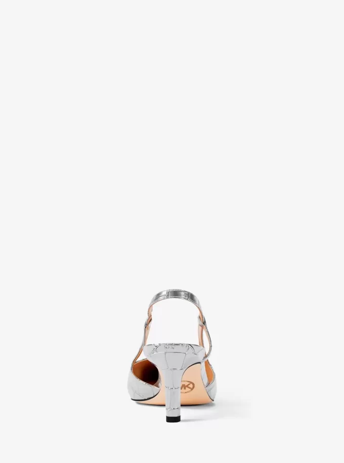 Zapato de tacón con tira trasera Alora de piel metalizada con relieve de cocodrilo Zapato de tacón con tira trasera Alora de piel metalizada con relieve de cocodrilo
