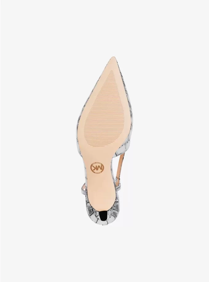 Zapato de tacón con tira trasera Alora de piel metalizada con relieve de cocodrilo Zapato de tacón con tira trasera Alora de piel metalizada con relieve de cocodrilo