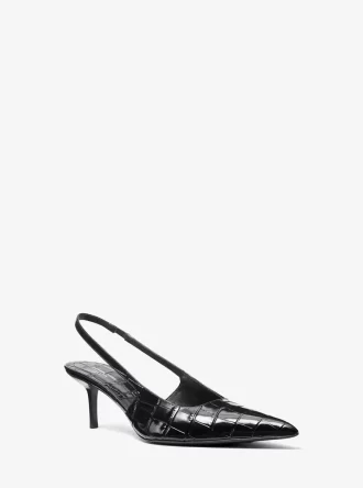 Zapato de tacón con tira trasera Emma de piel con relieve de cocodrilo
