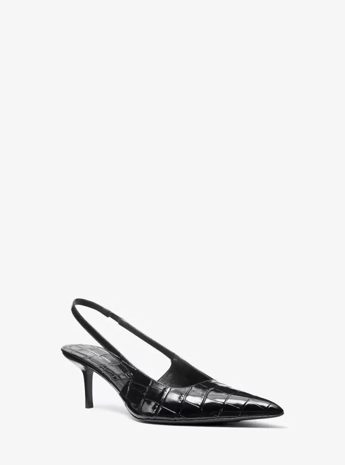 Zapato de tacón con tira trasera Emma de piel con relieve de cocodrilo Zapato de tacón con tira trasera Emma de piel con relieve de cocodrilo