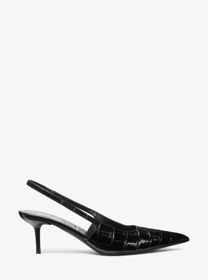Zapato de tacón con tira trasera Emma de piel con relieve de cocodrilo Zapato de tacón con tira trasera Emma de piel con relieve de cocodrilo