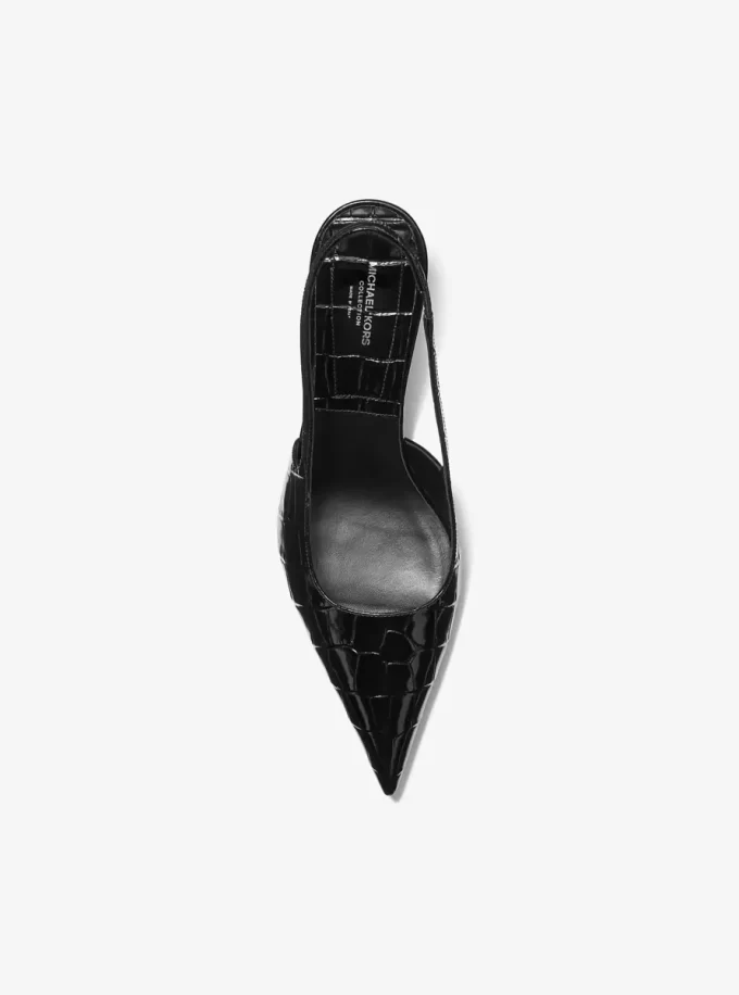 Zapato de tacón con tira trasera Emma de piel con relieve de cocodrilo Zapato de tacón con tira trasera Emma de piel con relieve de cocodrilo