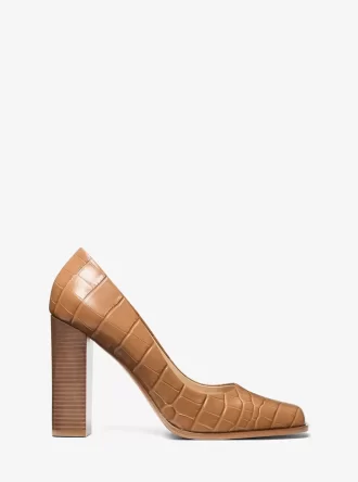 Zapato de tacón Jeanne de piel con relieve de cocodrilo