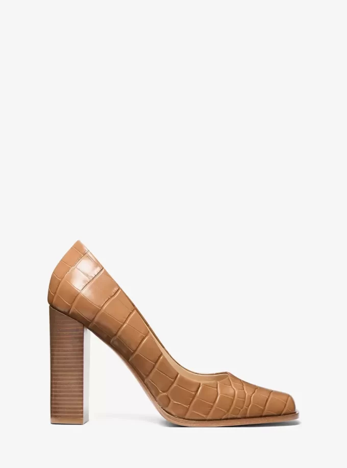 Zapato de tacón Jeanne de piel con relieve de cocodrilo Zapato de tacón Jeanne de piel con relieve de cocodrilo